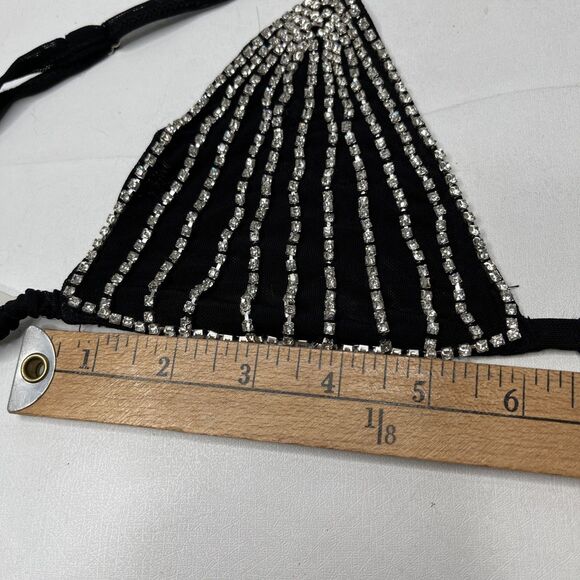 Hot & Delicious Rhinestone Black  Triangle Halter Bikini Top Women’s Size M NWT - Picture 11 of 12